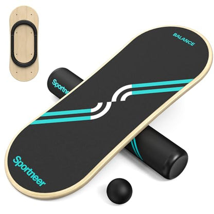 Sportneer Balance Board, 7-Mode Balance Trainer with Roller & Ball - color: Black-Turquoise