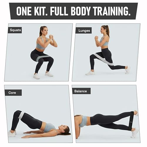 Poler Booty Resistance Bands Set for Women – 3 Fabric Bands (Light, Medium, Heavy) + Pilates Ball – Non-Slip Glute & Leg Workout Kit for Home Fitness, Yoga & Strength Training - color: Black O