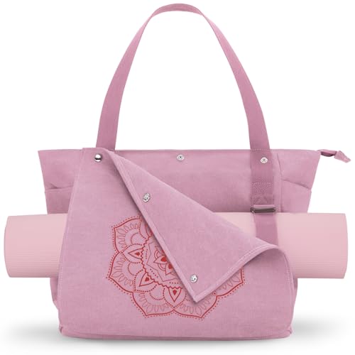 Gonex Yoga Mat Bag For Women Canvas Tote Pilates Gym Bag With Mat Carrier | Front-Opening Quick Access Mat Straps, Durable Cotton Canvas, Machine Washable, Bottle Holder Multi Pockets, Yoga Gym Travel - color: Pink, size: Classic (15.5×5.5×14.5inch)