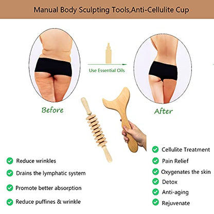 Wood Therapy Massage Tools Wooden Gua Sha Kits Maderoterapia Kit Body Sculpting Tools Wood Massager Roller for Relax Muscles (2) - style: Massage Roller+Neck massager