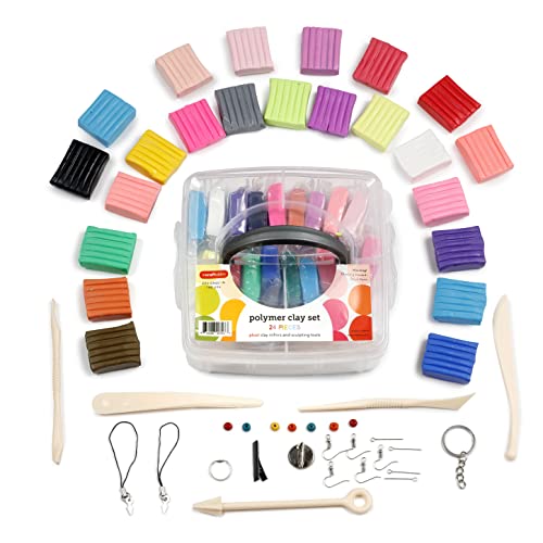 Incraftables Polymer Clay Kit – 24-Color Non-Toxic Oven-Bake Clay Set with Tools, Cutters, Molds, Jump Rings & Keychain Rings for Jewelry, Miniatures & Sculpting - size: Small