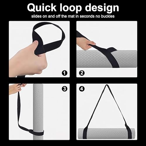 Yoga Mat Carrier Strap Adjustable Cotton Sling for Large Thick Mats 2 in 1 Carrying Strap and Stretching Band - color: Black