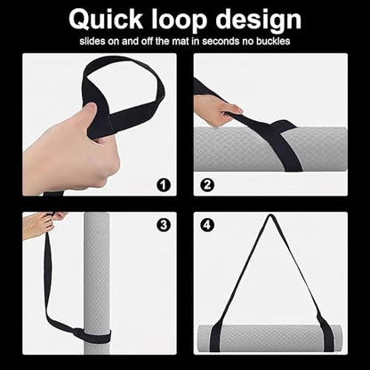 Yoga Mat Carrier Strap Adjustable Cotton Sling for Large Thick Mats 2 in 1 Carrying Strap and Stretching Band - color: Black