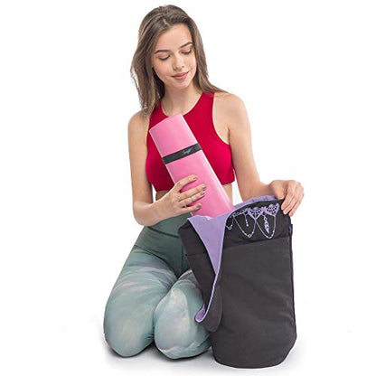 Yoga Mat Bag & Carrier with Pockets for Women - color: Black & Lavender Purple