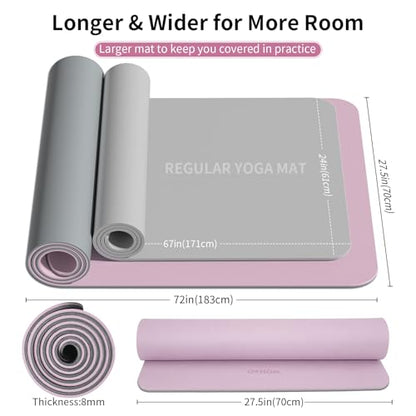 8mm Thick Yoga Mat Non Slip for Women Men - color: Taro Purple+Gray