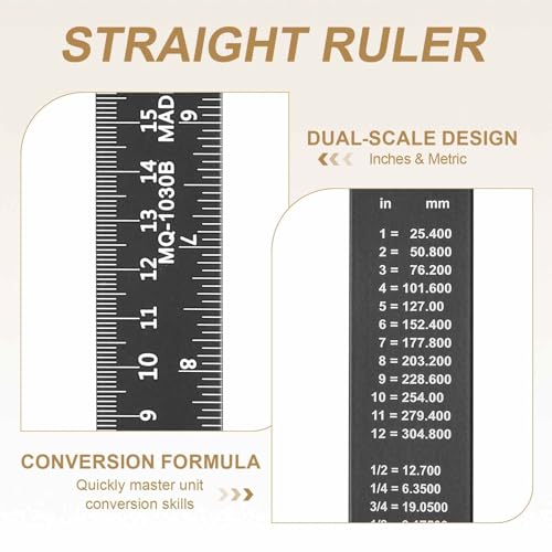 HARFINGTON 2pcs Metal Straight Ruler 30cm Metric SAE Aluminum Alloy Measuring Rulers Scale Tool with Hole for Measure Study Reading Classroom Office, Black - size: 30cm