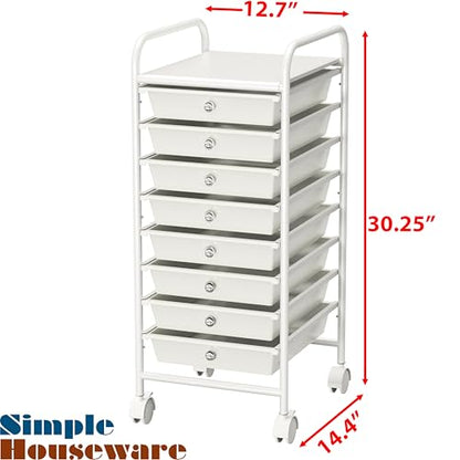 Simple Houseware 8 Drawers Rolling Utility Cart Art Craft Storage, White - color: White, size: 8 Drawers