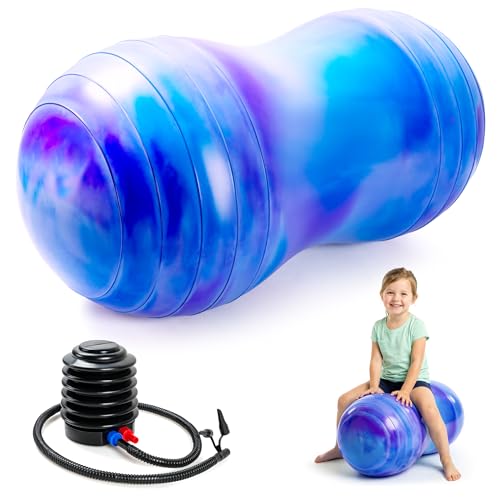 18''/20'' Peanut Ball for Kids & Adults, Anti-Burst Exercise Ball | Peanut Shaped Ball for Autism Sensory Training, Pregnancy & Physical Therapy, Yoga Balance Ball Chair for Fitness - color: Blue-purple, size: 18''(45cm*90cm)