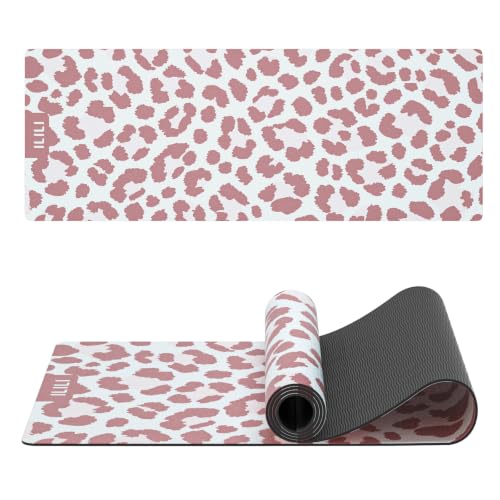 ILILI Yoga Mat Leopard Print Yoga Mat 8mm, Suede & TPE Thick Exercise Mat - color: Pink