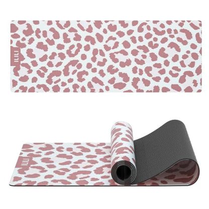 ILILI Yoga Mat Leopard Print Yoga Mat 8mm, Suede & TPE Thick Exercise Mat - color: Pink