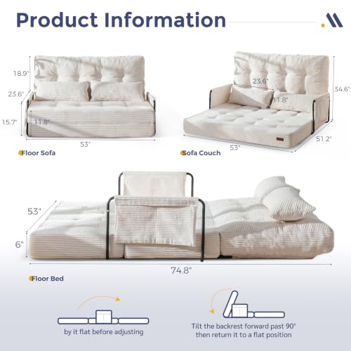 MAXYOYO Adjustable Folding Sofa Bed Couch with 2 Pillows, Beige - color: Beige