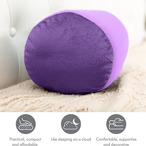 Microbead Bolster Neck Roll Pillow, 14x8 in Cylinder Tube, Pale Purple | Silky feel fabric helps prevent wrinkles & hair breakage; feather-light beads gently cushion head & shoulders as you rest - color: Pale Purple