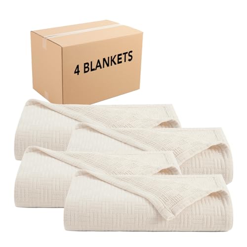 Arkwright Basket Weave Twin Blanket - Case of 4-100% Ringspun Cotton All Season Blankets, Luxury Hotel Quality, Soft on Skin, Breathable, 300 GSM for Bed, Sofa, and Chair, 68 X 90 in, Beige - color: Almond Milk Taupe, size: Twin (68x90) Case of 4
