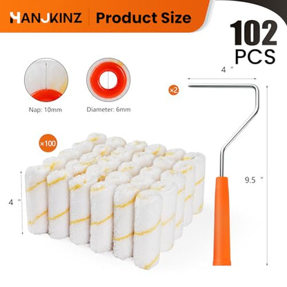 100 Pack Microfiber Paint Roller 4 Inch, 3/8 Inch Nap | Mini Paint Roller Covers, Small Paint Roller with Roller Frame, Ideal for Walls, Ceilings, Doors - size: 4 Inch,100 Pack