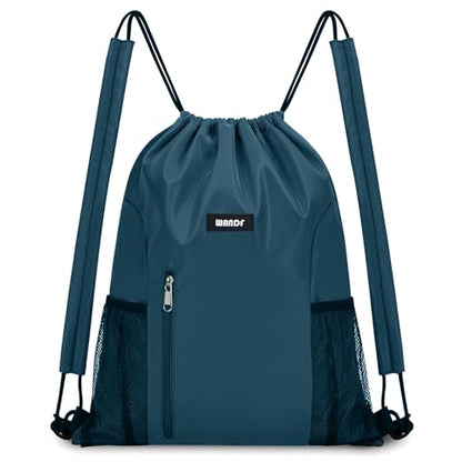 WANDF Drawstring Backpack, Gym String Bag with Shoulder Pad - color: M, Blue-green, size: Medium