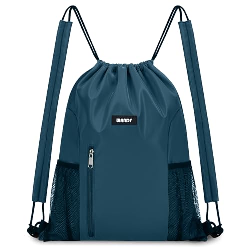 WANDF Drawstring Backpack, Gym String Bag with Shoulder Pad - color: M, Blue-green, size: Medium