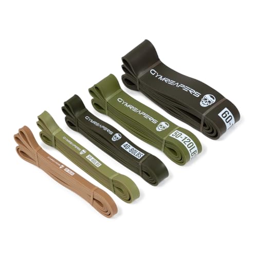 Gymreapers Resistance Bands for Working Out – Elastic Pull Up Exercise Assistance Bands Set for Powerlifting, Stretching, WOD, Strength Training – for Men & Women - color: 5 Bands - Military Set