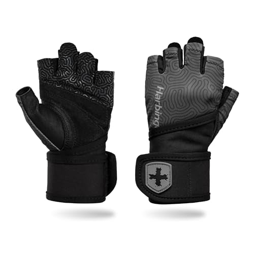 Harbinger Pro Wristwrap Gloves 3.0 - Enhanced Grip, Superior Wrist Support, Breathable 4-Way Stretch Lycra, Durable Leather Palm, Half-Finger Design for Weightlifting, Fitness Training, Women's - color: Carbon, size: Small