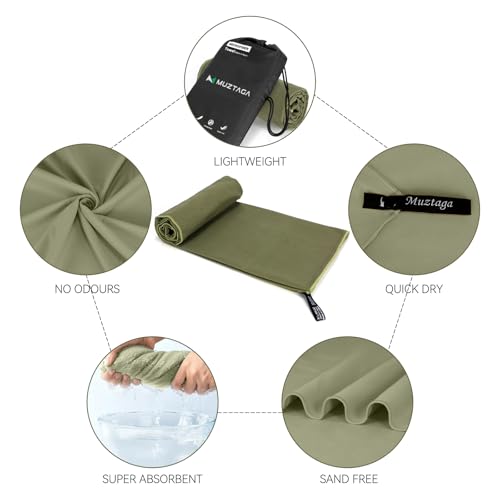 Microfibre Towel Extra Large for Beach, Travel, Swimming, Bath– Quick Dry, Ultra Compact, Sand Free, Lightweight & Super Absorbent(Army Green,78x35 in) - color: Army Green, size: 78"x35"