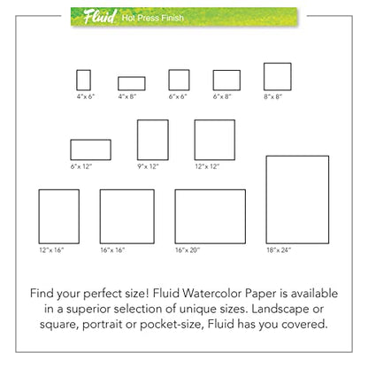 Fluid Watercolor Paper Block, 6 x 12 Inches, 15 Sheets, 140 lb (300 GSM) Hot Press Pad for Artist Painting and Wet Media - size: 6 x 12