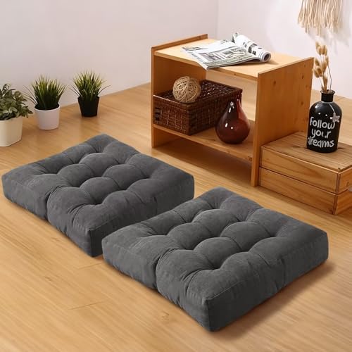 2 Pack Square Chair Cushion Pad Floor Pillows for Sitting, 18x18 in | Tufted Corduroy Seat Cushions for Living Room Balconies Office, Dark Grey - color: Dark Grey, size: 18X18in