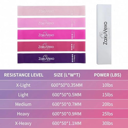 5-Pack Workout Resistance Bands, Elastic Home Gym Equipment | Ideal for strength, stretching, Pilates & yoga. Suits physical therapy, leg/glute/arm training. Practical & multi-use - color: pink