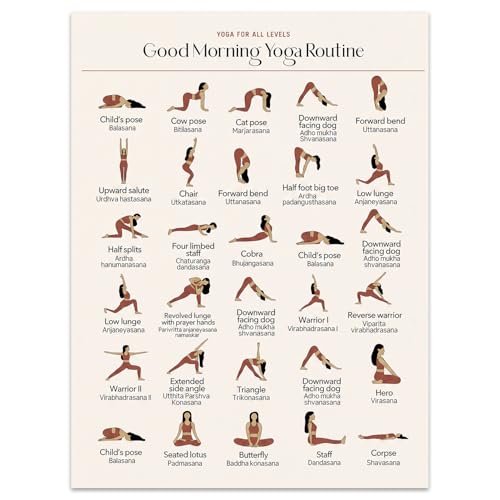 QrmArt Yoga Routine Canvas Wall Art Prints Good Morning Yoga Pose Poster Painting for Bedroom Living Home Gym Decor, Minimalist Meditation Picture Artwork 12x16 Inch Framed Ready to Hang - color: Morning Yoga, size: 12"L x 16"W
