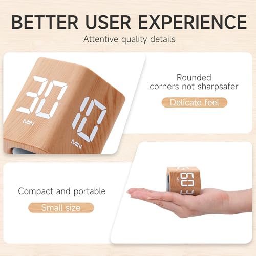 Productivity Cube Timer, 1/5/10/30/60 Min Presets, Wood Grain Finish | Gravity sensor, mute and vibration modes; ADHD-friendly desk timer for work, study, kitchen and back to school - color: Wood Grain