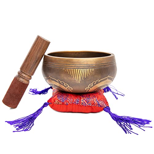 Tibetan Singing Bowl Set - Easy To Play Authentic Handcrafted For Meditation Sound Chakra Yoga Healing 4 Inches By Himalayan Bazaar (Brown and Maroon) - color: Brown - Maroon