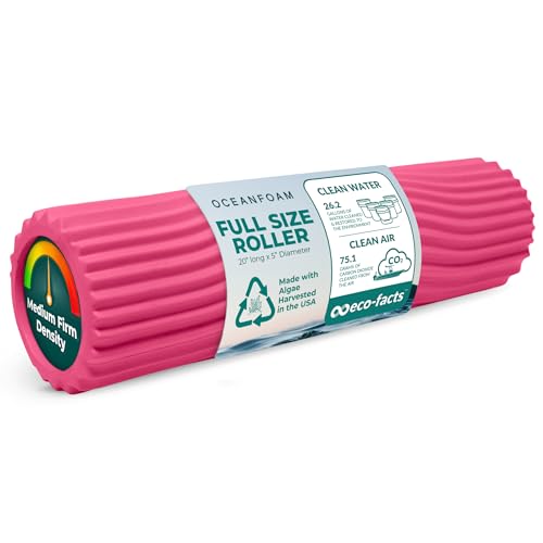 Oceanfoam Tidal Roller - Hot Pink - Muscle Massage Foam Roller for Back Pain & Stretching - Firm and Ergonomic Wide Wave Textured - Yoga, Athletics, & Wellness - Full Size, 20" x 5" - color: Hot Pink
