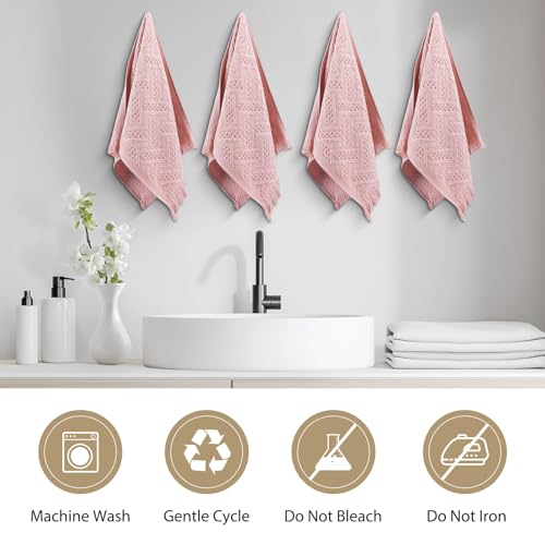 4 Pack Boho Bathroom Decor Hand Towels - color: Pink