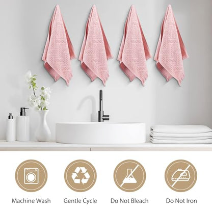 4 Pack Boho Bathroom Decor Hand Towels - color: Pink
