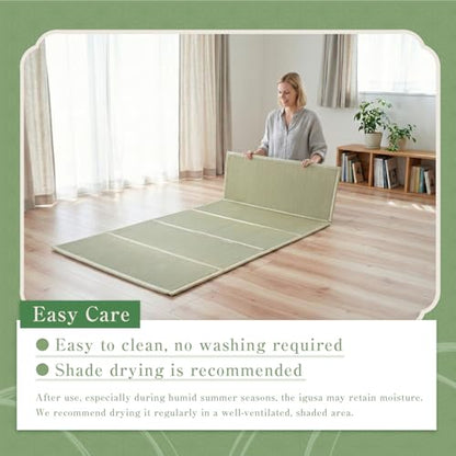 BJDesign Japanese Tatami Mat, Foldable Igusa Rush Grass Floor Mat Twin XL | Futon sleeping, meditation, yoga, zen-inspired room decor, non-slip backing, moisture and odor control, 9mm cushioning - size: Twin XL