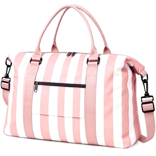 TOPBAG Travel Duffle Bag, Waterproof Weekender Carry On Tote Bags for Women, Sport Gym Bag for Men, Hospital Bag for Labor and Delivery, Overnight Luggage Bag with Trolley Sleeve Coral Pink - color: Pink White