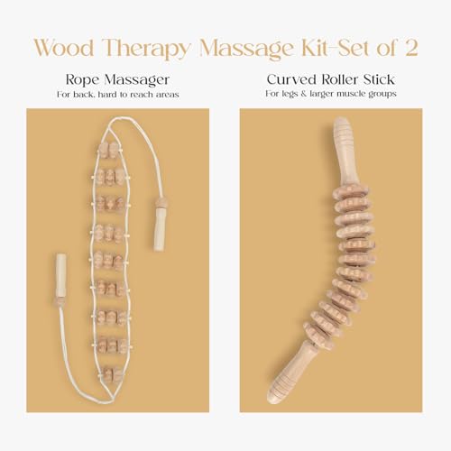 Wood Therapy Massage Tools, Lymphatic Drainage Curved Roller Stick, Neck Massager, Foam Roller, Back Scratcher, Rope Massage Kit, Back Massager for Relaxation - color: Roller & Massager