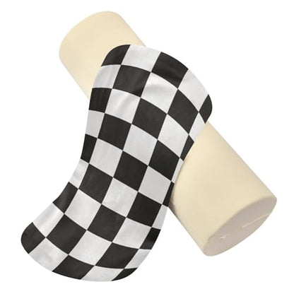 Checkered Black Neck Roll Pillow Bolster Round Health Memory Foam Long Cervical Cylinder Pillows with Removable Washable Cover for Body Bed Legs Back Yoga - color: Checkered Black