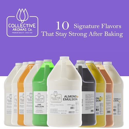 Collective Aromas Co. Almond Emulsion for Baking, Concentrated Almond Flavoring for Cakes, Cookies, Frosting & Fillings, Heat- Stable Liquid, 1 Gallon 128 fl oz, Kosher, Made in USA - size: Almond - 1 Gallon (128 fl oz)