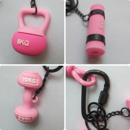 Fitness Keychain Barbell Dumbbell Keychain Bag Purse Charms Gym Lovers Fitness Enthusiast Gift Bag backpack Charms - color: Pink-yoga