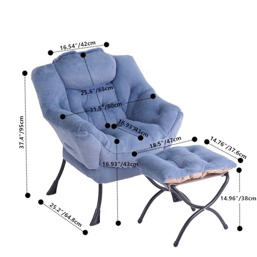 Tiita Lazy Chair with Ottoman, Comfy Reading Accent Chair, Plush Light Blue - color: Plush-light Blue