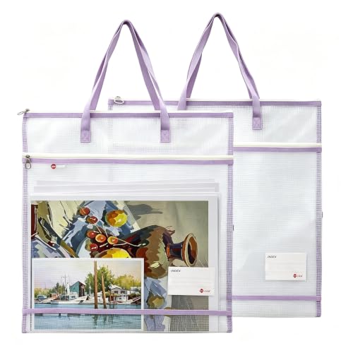 2 Pack 16.5x17 Inch Art Portfolio Bags, Portfolio Folder for Artwork, Posters Storage Case with Zipper and Handle Mesh Folder Organizers for Poster Storage, Scrapbook, Bulletin Board(Purple) - color: Purple
