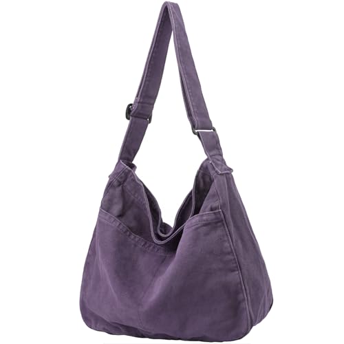 Canvas Tote Bag Casual Hobo Crossbody Shoulder Bag for Women and Men Large Purse Messenger Bag Travel Work - color: 1-purple