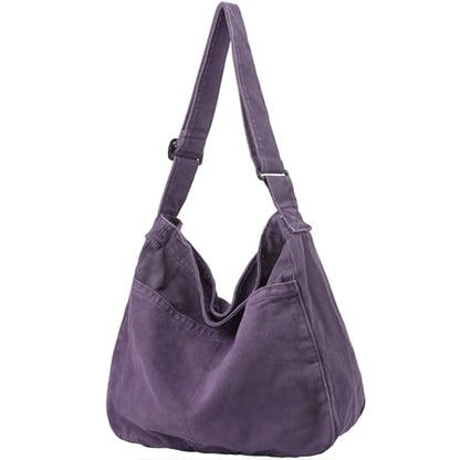 Canvas Tote Bag Casual Hobo Crossbody Shoulder Bag for Women and Men Large Purse Messenger Bag Travel Work - color: 1-purple