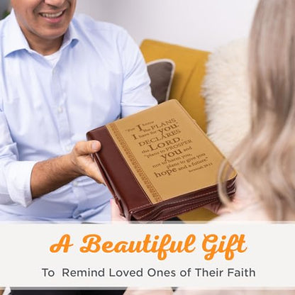 Christian Art Gifts Faux Leather Bible Cover: I Know The Plans, Brown & Tan | XL, Bible Verse, Book Cover, Case, Zipper, Pocket Storage, Pen Loops, Bible Study Supplies, Encouragement Gifts for Men - size: Extra Large