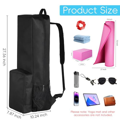 Yoga Mat Bag -Yoga Mat Bag Carrier with Pockets and Adjustable Strap, Lightweight Waterproof Yoga Mat Backpack for Women and Men, Fits Yoga Mats and Yoga Accessories for Workouts (Black) - size: Large