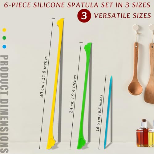 Silicone Spatula Set (6Pcs) - Dual-Ended Mini Scraper & Applicator for Zero Waste Cosmetics, Kitchen Food Jars, and Crafts. Thin Jar Spatula in 3 Versatile Sizes, Easy to Clean.