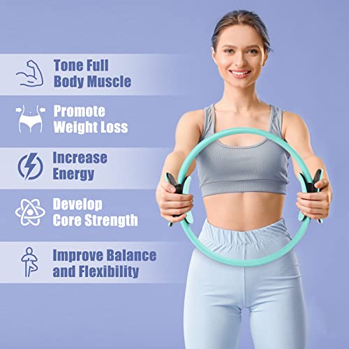 RitFit Pilates Ring 14 Inch Magic Fitness Circle for Inner Thigh Toning | Bonus Workout Guide & Storage Bag Included, Lightweight & Portable, Pilates Yoga Full Body Toning - style: Cyan