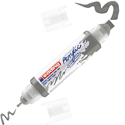 edding 5400 Acrylic 3D Double Liner - Grey - 1 Acrylic Colour Tube - 2 nozzles 2-3,5-10mm - Acrylic Paints for Canvas, Painting Boards and Wood - Waterproof acrylics in Artist-Quality Colours - color: Anthracite Mat