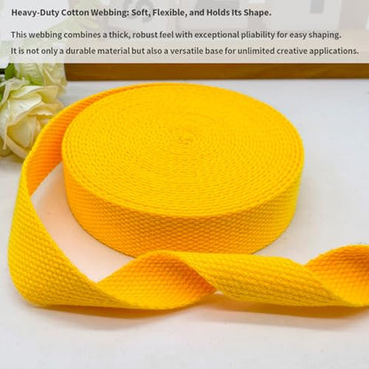Heavy‑Duty Cotton Webbing Strap 1''x6yds Gold for Bags | 2mm thick webbing for dog collars, backpack, bag handles, apron straps, slings, sewing repairs & DIY craft projects. - color: Gold
