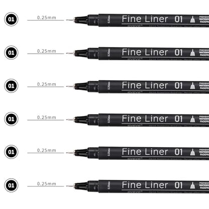 EYEYE Micro Pen Black Drawing Art Pens,6 Pack 0.25mm Archival Pen Waterproof Ink Set Artist Supplies Archival Inking Markers Sketch Outline Pens, Precision Drawing and Sketching Kit - size: 6 Pack 0.25mm