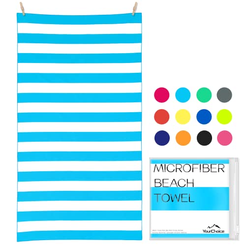 Your Choice Microfiber Beach Towel Sand-Free Quick Dry (67"x35"/60"x30") - color: M-light Blue Stripes, size: Extra Large(67x35")